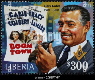 Gealtertes Clark Gable-Porträt auf Briefmarke Stockfoto