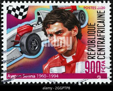 Ayrton Senna Porträt auf afrikanischer Briefmarke Stockfoto