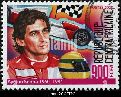 Ayrton Senna Portrait auf afrikanischer Briefmarke Stockfoto