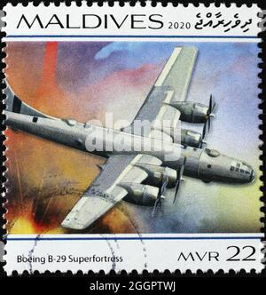 Boeing B-29 Superfortress auf Briefmarke Stockfoto