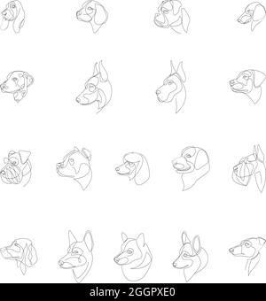 Hunderassen in minimalem Stil gezeichnet gesetzt. Hunde in einer Reihe. Vektorgrafik Stock Vektor