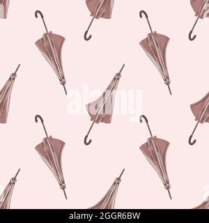 Aquarell rosa Regenschirme Nahtloses Muster. Rosenhintergrund Stockfoto