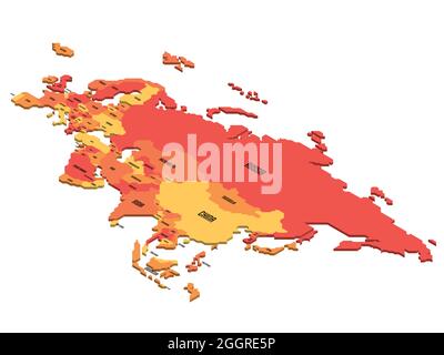 Isometrische politische Landkarte von Eurasien. Buntes Land mit Ländernamen auf weißem Hintergrund. 3D-Vektordarstellung Stock Vektor