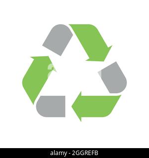 Universal Recycling Symbol. Thema: Geringer oder gar kein Abfall, klare Energie, Schutz natürlicher Ressourcen, Schutz natürlicher Ökosysteme oder ökologische Nachhaltigkeit des Planeten. Grünes, flaches Vektorsymbol. Stock Vektor