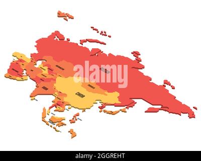 Isometrische politische Landkarte von Asien. Buntes Land mit Ländernamen auf weißem Hintergrund. 3D-Vektordarstellung Stock Vektor