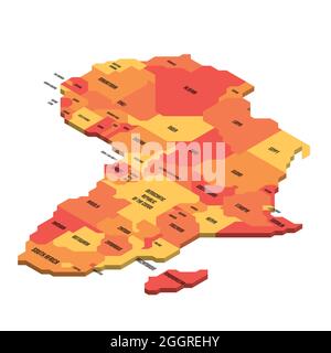 Isometrische politische Landkarte von Afrika. Buntes Land mit Ländernamen auf weißem Hintergrund. 3D-Vektordarstellung Stock Vektor