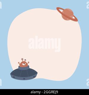 Niedliche kosmische ein Blot-Rahmen in einfachen Cartoon handgezeichneten Stil.Vorlage für Ihren Text oder Foto. Ideal für Karten, Einladungen, Party, Kindergarten, presch Stock Vektor
