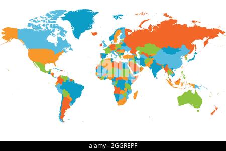 Weltkarte. Hohe detaillierte leere politische Karte der Welt. 5 Farben Schema Vektorkarte auf weißem Hintergrund. Stock Vektor