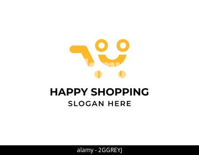 Happy Shopping Cart Logo. Warenkorb mit Logo-Vorlage für den Online-Shop im Einzelhandel Stock Vektor