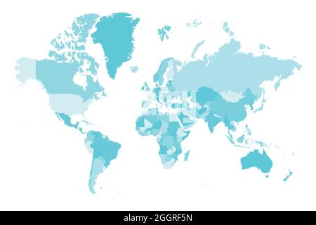 Weltkarte. Mercator-Projektion. Hoch detaillierte politische Karte von Ländern und abhängigen Gebieten. Einfache flache Vektordarstellung Stock Vektor