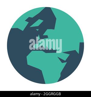 Vereinfachter Erdglobus mit Weltkarte, die auf Europa ausgerichtet ist. Vektorgrafik. Stock Vektor