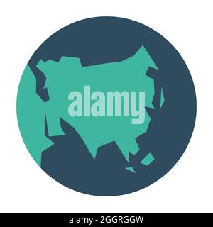 Vereinfachter Erdglobus mit Karte der Welt mit Fokus auf Asien. Vektorgrafik. Stock Vektor