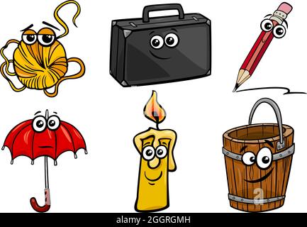 Cartoon Illustration von lustigen Objekten Charaktere Clip Art set Stock Vektor