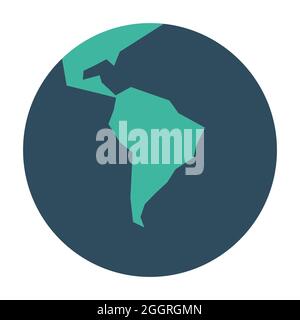 Vereinfachter Erdglobus mit Weltkarte, die sich auf Südamerika konzentriert. Vektorgrafik. Stock Vektor