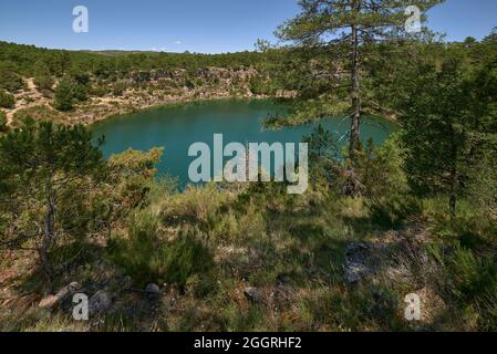 Naturdenkmal Lagunas de Cañada del Hoyo, Dolinen oder Torcas Karstherkunft in der Provinz Cuenca, Castilla la Mancha, Spanien, Europa Stockfoto