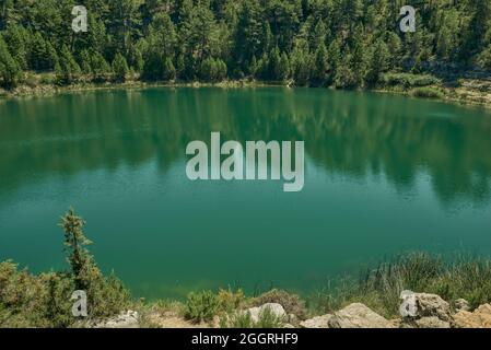 Naturdenkmal Lagunas de Cañada del Hoyo, Dolinen oder Torcas Karstherkunft in der Provinz Cuenca, Castilla la Mancha, Spanien, Europa Stockfoto