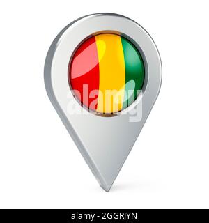 Kartenzeiger mit Flagge von Guinea, 3D-Darstellung isoliert auf weißem Hintergrund Stockfoto