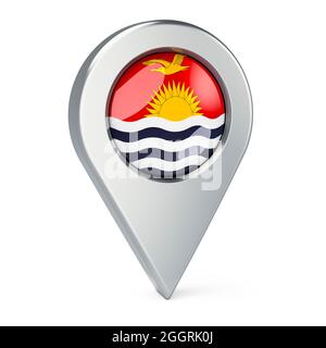 Kartenzeiger mit Flagge von Kiribati, 3D-Rendering isoliert auf weißem Hintergrund Stockfoto