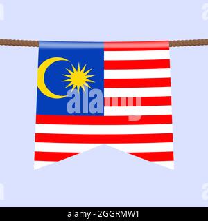 malaysia Nationalflaggen hängen am Seil. Das Symbol des Landes im Wimpel, der am Seil hängt. Realistische Vektordarstellung. Stock Vektor