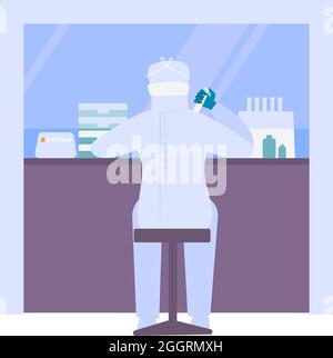 Flache Coronavirus-Symbole mit Vektorgrafik für Labormitarbeiter Stock Vektor