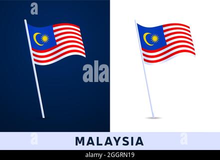malaysia Wellenvektorflagge. Winkende nationale offizielle Farben und Anteil der Flagge. Vektorgrafik. Stock Vektor