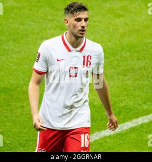 Warschau, Polen. September 2021. Jakub Moder aus Polen während des Spiels der FIFA Fußball-Qualifikationgruppe I 2022 zwischen Polen und Albanien im PGE-Nationalstadion in Warschau, Polen, am 2. September 2021 (Foto von Andrew SURMA/ Quelle: SIPA USA/Alamy Live News Stockfoto