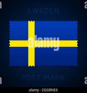 schwedische Portomarke. National Flag Briefmarke isoliert auf weißem Hintergrund Vektor-Illustration. Stempel mit offiziellem Länderflaggenmuster und Countr Stock Vektor