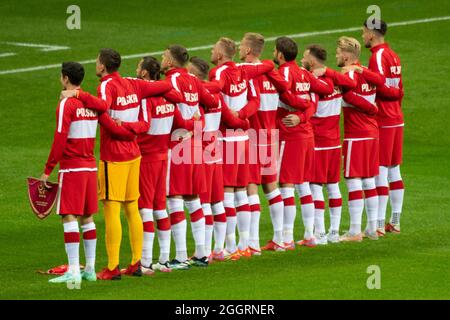 Warschau, Polen. September 2021. Die polnische Nationalmannschaft während des Spiels der FIFA-Weltmeisterschaft 2022 Qualifier Group I zwischen Polen und Albanien am 2. September 2021 im PGE-Nationalstadion in Warschau, Polen (Foto: Andrew SURMA/ Quelle: SIPA USA/Alamy Live News Stockfoto