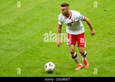 Warschau, Polen. September 2021. Przemyslaw Frankowski aus Polen während des Spiels der FIFA Fußball-Qualifikationgruppe I 2022 zwischen Polen und Albanien im PGE-Nationalstadion in Warschau, Polen, am 2. September 2021 (Foto von Andrew SURMA/ Quelle: SIPA USA/Alamy Live News Stockfoto