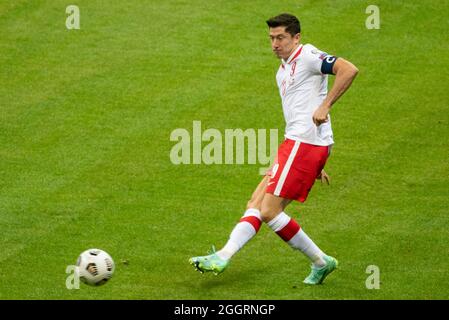 Warschau, Polen. September 2021. Robert Lewandowski aus Polen während des Spiels der FIFA Fußball-Qualifikationsgruppe I 2022 zwischen Polen und Albanien im PGE-Nationalstadion in Warschau, Polen, am 2. September 2021 (Foto von Andrew SURMA/ Quelle: SIPA USA/Alamy Live News Stockfoto