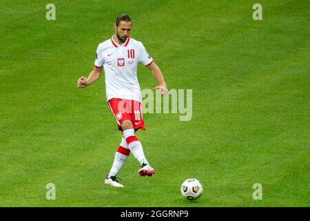 Warschau, Polen. September 2021. Grzegorz Krychowiak aus Polen in Aktion während des Spiels der FIFA Fußball-Qualifikationsgruppe I 2022 zwischen Polen und Albanien am 2. September 2021 im PGE-Nationalstadion in Warschau, Polen (Foto von Andrew SURMA/ Quelle: SIPA USA/Alamy Live News Stockfoto