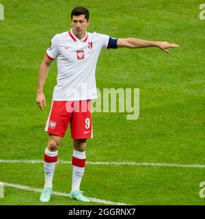 Warschau, Polen. September 2021. Robert Lewandowski aus Polen während des Spiels der FIFA Fußball-Qualifikationsgruppe I 2022 zwischen Polen und Albanien im PGE-Nationalstadion in Warschau, Polen, am 2. September 2021 (Foto von Andrew SURMA/ Quelle: SIPA USA/Alamy Live News Stockfoto