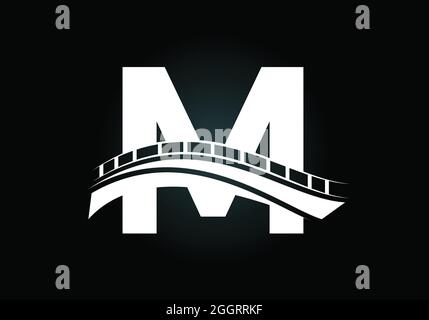 Initial M Monogramm Buchstaben Alphabet mit Brücke Zeichen. Design-Vorlage für abstraktes Bridge-Logo. Modernes Vektor-Logo für Baugewerbe und Unternehmen Stock Vektor