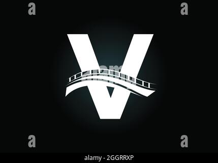 Initial V Monogramm Buchstaben Alphabet mit Brücke Zeichen. Design-Vorlage für abstraktes Bridge-Logo. Modernes Vektor-Logo für Baugewerbe und Unternehmen Stock Vektor