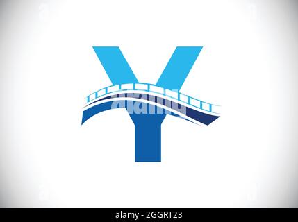 Anfängliches Y-Monogramm-Buchstaben-Alphabet mit Brückenzeichen. Design-Vorlage für abstraktes Bridge-Logo. Modernes Vektor-Logo für Baugewerbe und Unternehmen Stock Vektor