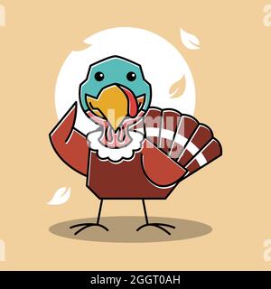 Türkei Vogel Hahn Winkende Hand Herbst Thanksgiving Charakter Cartoon Stock Vektor