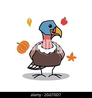 Türkei Vogel Weiblich Stehend Herbst Obst Herbst Thanksgiving Charakter Cartoon Stock Vektor
