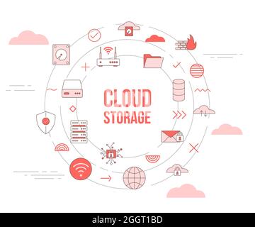 Cloud-Storage-Konzept mit Icon Set Template Banner und Kreis runde Form Vektor-Illustration Stockfoto