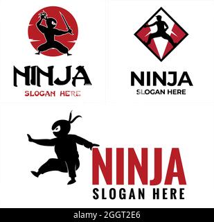 Logo-Design mit Ninja Gym Martial Arts Charakter Stock Vektor