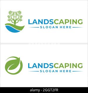 Landschaftsbau Bauernhof Landwirtschaft Natur Logo Design Stock Vektor