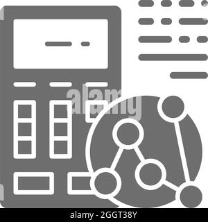 Rechner, Berechnung der täglichen Kalorien, Zutatenmenge graues Symbol. Stock Vektor