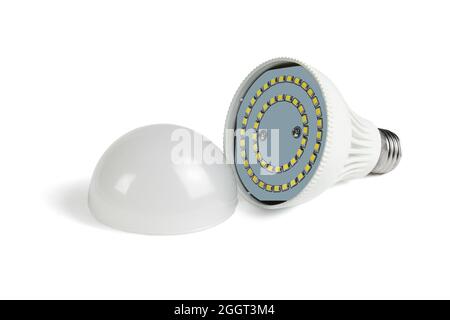 LED-Glühlampe mit internen Dioden auf weißem Hintergrund Stockfoto