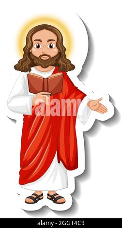 Jesus Christus Zeichentrickfigur Aufkleber auf weißem Hintergrund Illustration Stock Vektor