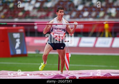 TOKIO, JAPAN. September 2021. Jonathan Broom-Edwards aus Großbritannien feiert am Freitag, den 03. September 2021 in TOKIO, JAPAN, den Gewinn des menÕs High Jump - T64 Finales bei den Paralympischen Spielen Tokio 2020 im Olympiastadion. Kredit: Taka G Wu/Alamy Live Nachrichten Stockfoto