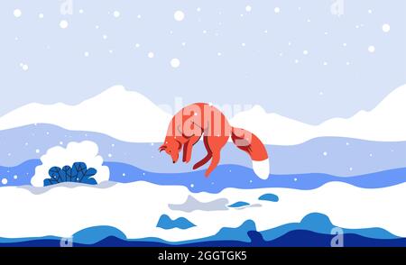 Winterlandschaft der Natur mit Fuchs Tier Vektor Stock Vektor