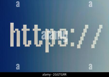HTTPS auf blauem Hintergrund. Nahaufnahme Stockfoto