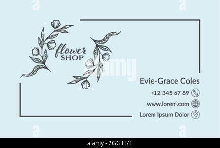 Blumengeschäft Visitenkarte Design mit Kontakt Stock Vektor