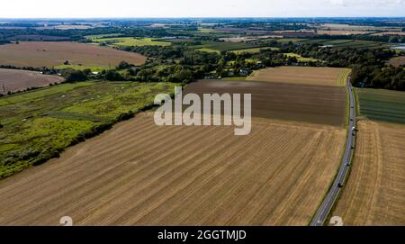 Luftaufnahme nach Osten entlang der Sandwich Road, von Stockfoto