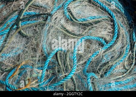 Nahaufnahme Der Kommerziellen Fischernetze Und Des Seils St Ives Cornwall Stockfoto