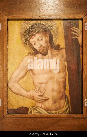 Cristo de la Victoria, Öl auf Tafel, 16. Jahrhundert, Matamorosa, erstes Diözesanmuseum in Spanien, Museo Diocesano Regina Coeli, Santillana del Mar, Stockfoto